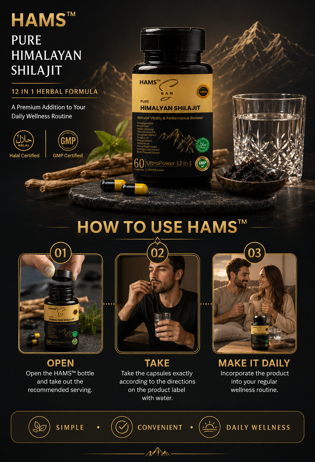 HAMS UltraPower Herbal Complex with Shilajit, Ashwagandha and 11 Potent Botanicals