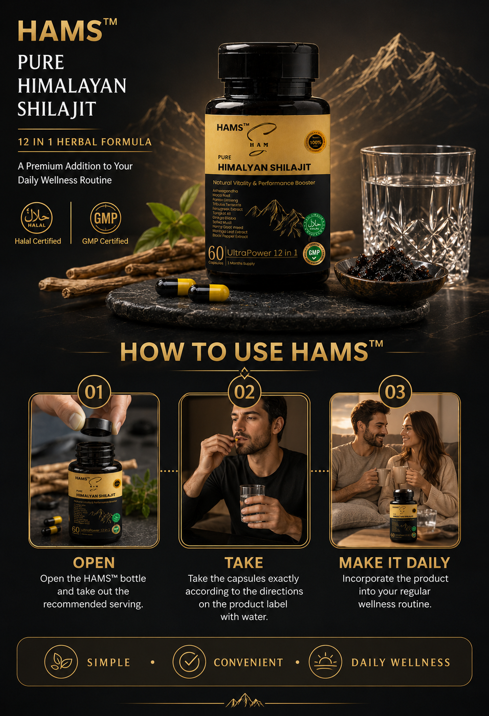 HAMS UltraPower Herbal Complex with Shilajit, Ashwagandha and 11 Potent Botanicals