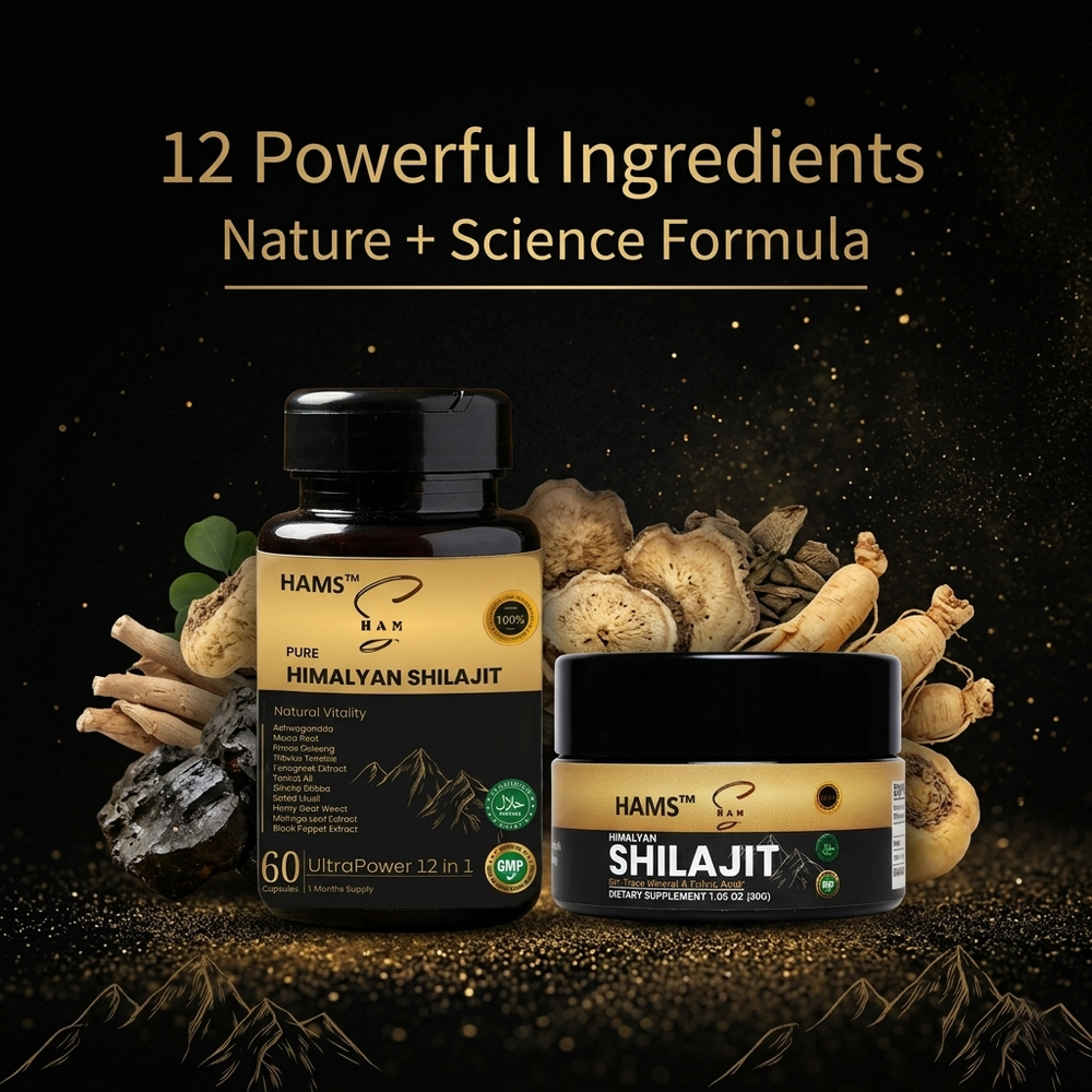 Himalayan Shilajit 12-in-1 Herbal Blend with Ginkgo Biloba, Moringa Leaf and Black Pepper Extract