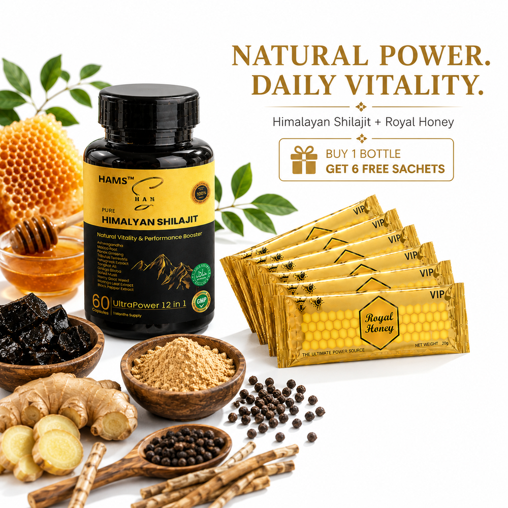 Himalayan Shilajit Supplement with Fenugreek and Black Pepper Extract – Botanical wellness formula featuring 12 ingredients.