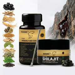 Himalayan Shilajit Combo Pack with 12-in-1 Men's Herbal Supplement Capsules and Pure Shilajit Resin 30g