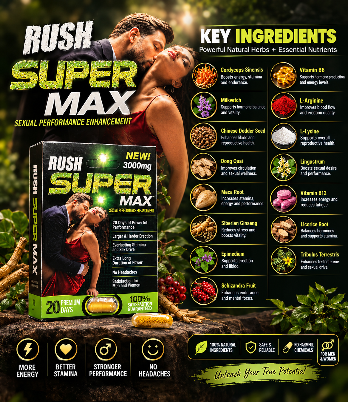 Men's Energy and Vitality Support – A supplement for adult men interested in general wellness and vitality. Review the product's ingredients and label to understand its intended use and supported benefits