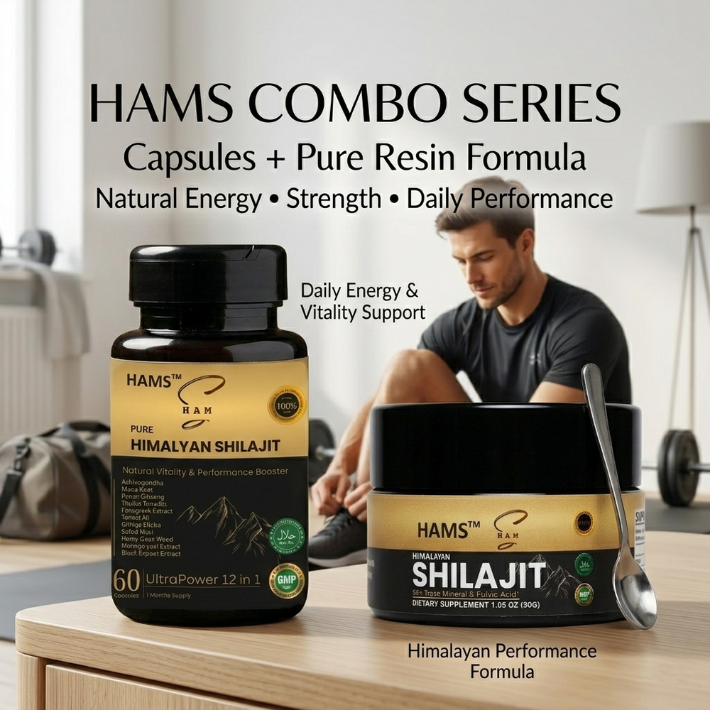 Men's Herbal Supplement Combo Featuring Himalayan Shilajit Resin and 12-Ingredient Botanical Formula