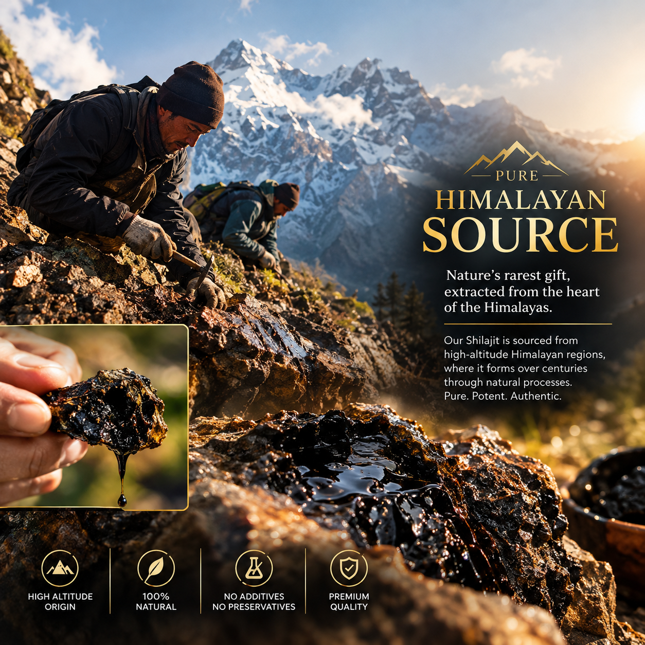 Pure Himalayan Shilajit Resin 30g Bonus Pack – Shilajit resin bundle with two free VIP Royal Honey sachets for convenient product storage and use.