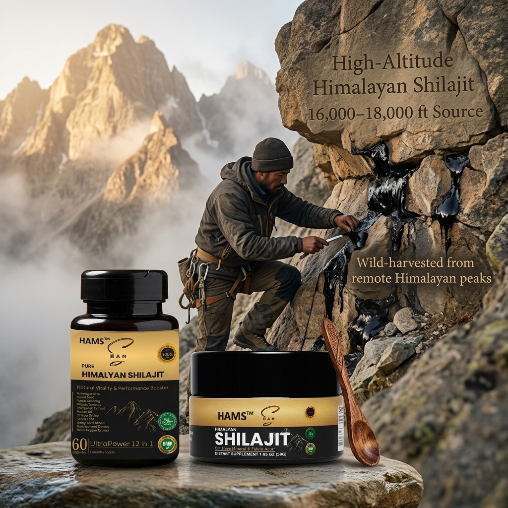 Pure Himalayan Shilajit Resin 30g and Men's Herbal Supplement Capsules in One Combo Bundle