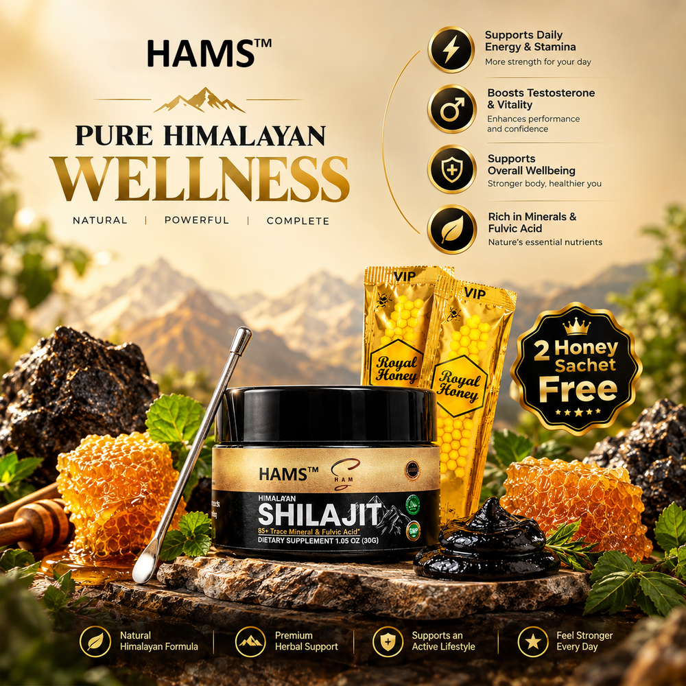 Pure Himalayan Shilajit Resin 30g with 2 FREE VIP Royal Honey Sachets – Premium resin bundle for a daily wellness routine.