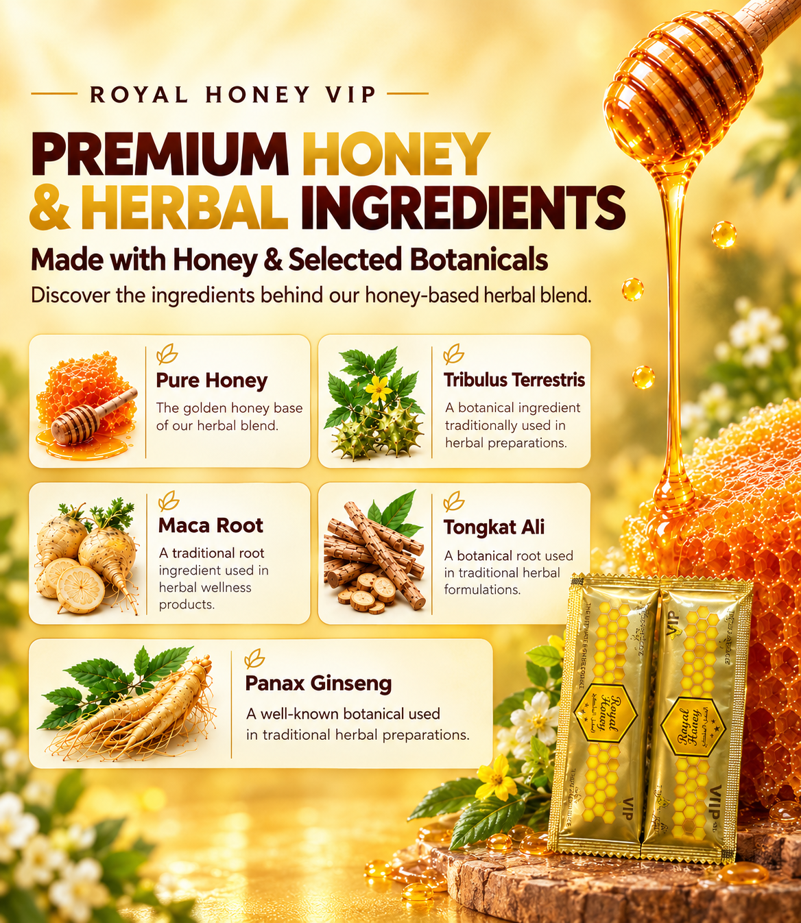 Royal Honey with Ginseng for Men, Botanical Honey Blend Traditionally Associated with Vitality and Stamina