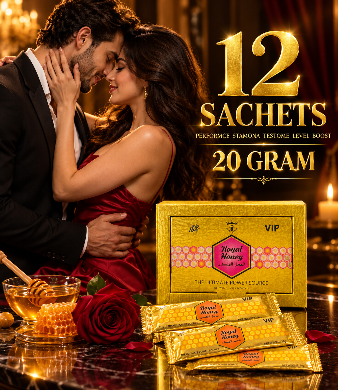 Royal Honey Men's Wellness Blend with Honey, Ginseng, Maca and Ginger, Convenient Sachets for Busy Lifestyles and Everyday Wellness