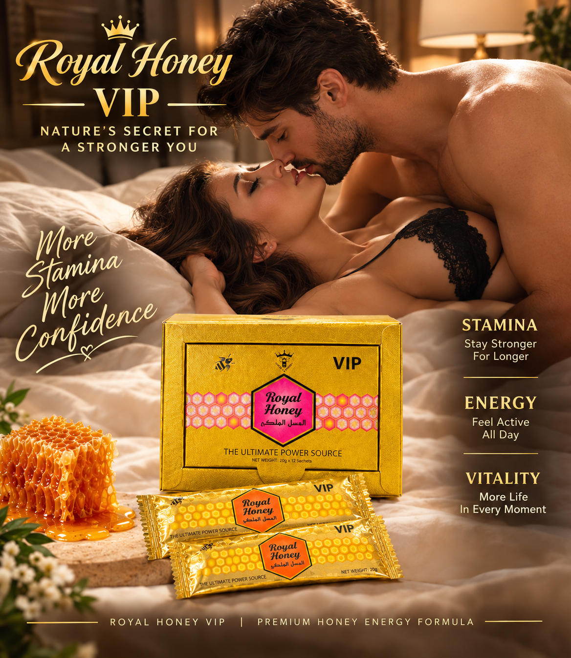 Royal Honey VIP for Men – 20g Premium Honey Sachet for Men’s Energy, Stamina, Vitality, Performance and Power Support