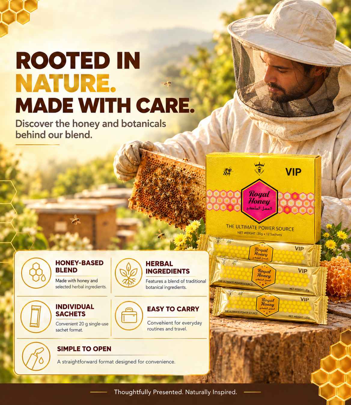 Royal Honey VIP is marketed as a men's honey product. Consumers researching men's wellness products may also look for terms such as men's energy, stamina, vitality, and performance support. Specific benefits depend on the product's verified ingredients and available scientific evidence.