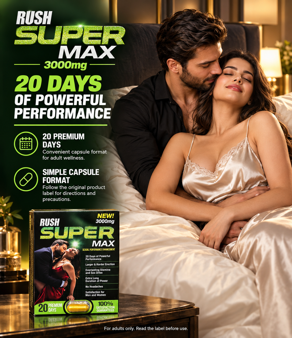 RUSH Super Max 3000mg adult male supplement, designed for men seeking convenient support for their personal wellness routine