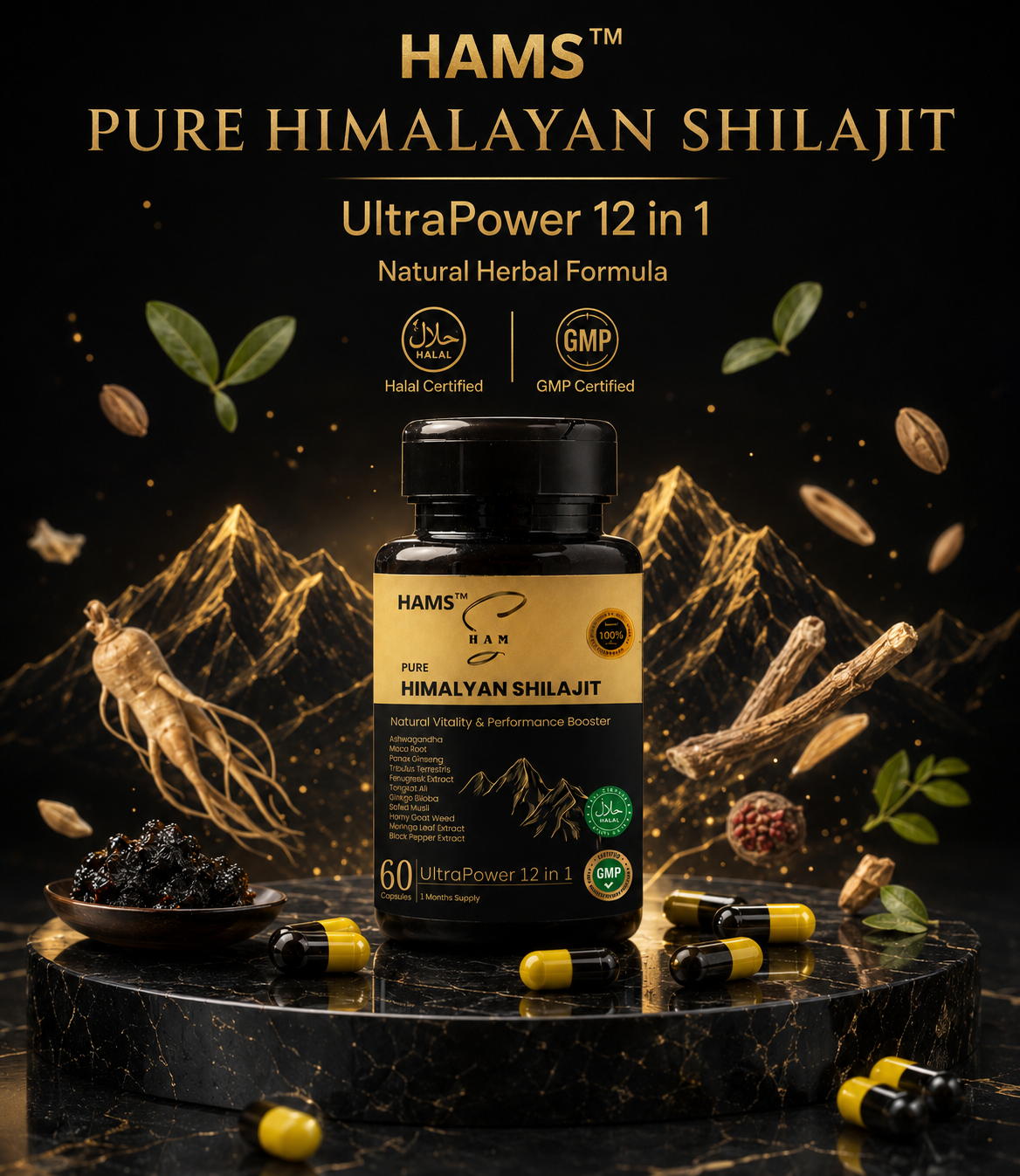 UltraPower Shilajit and Ashwagandha Complex for Active Lifestyle and Vitality Support