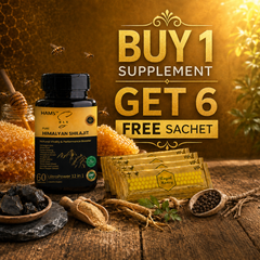 UltraPower 12-in-1 Shilajit Men's Wellness Supplement with 6 FREE VIP Royal Honey Sachets – Herbal supplement bundle for a daily wellness routine.